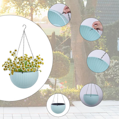 Vencer 11 Inch Round Resin Rattan Hanging Planters,Self Watering Hanging Basket for Indoor Outdoor Plants,Hanging Flower Pots with Drain Hole and Metal Chain,Water Indicator,Coffee,VF-A15-C