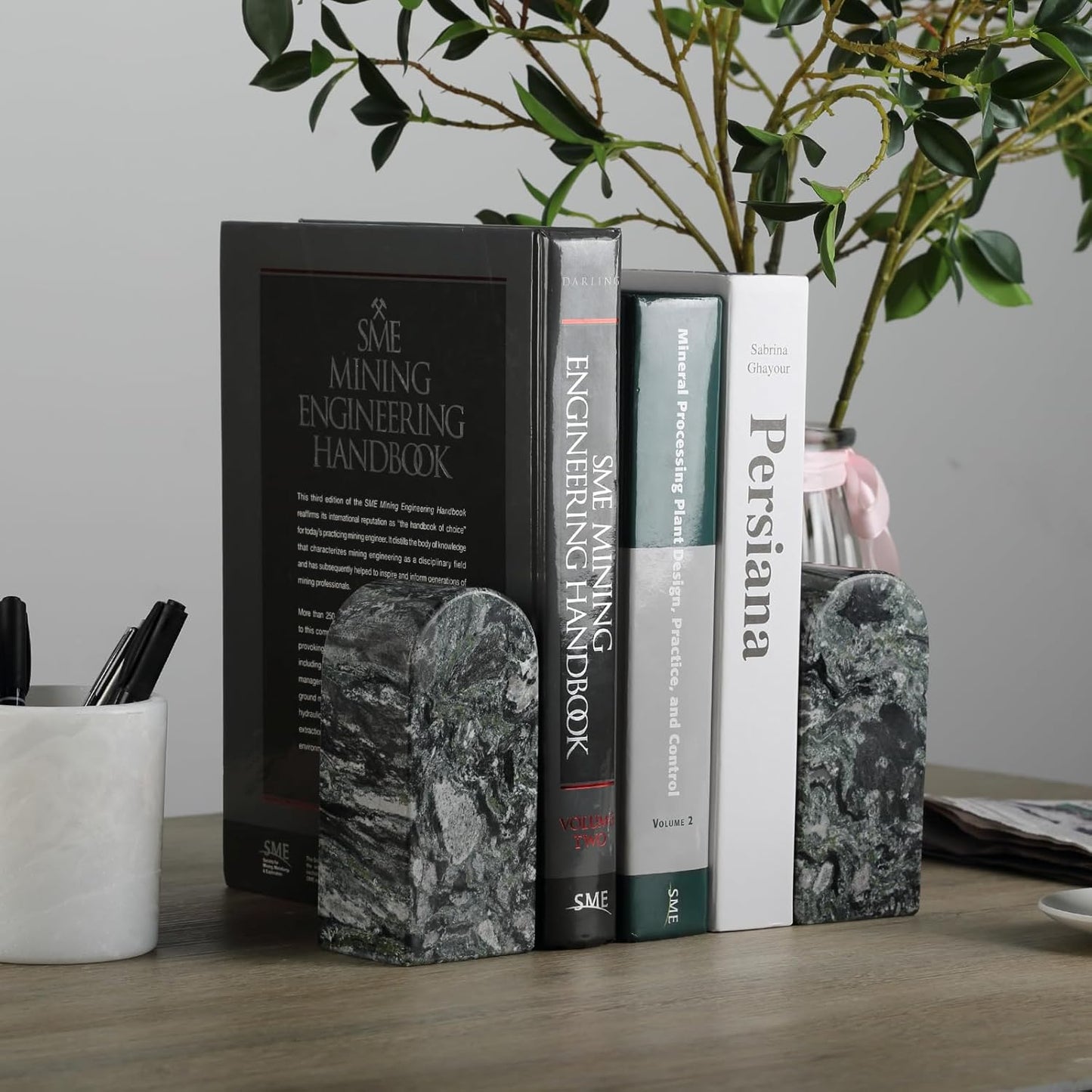 Koville African Natural Marble Bookends for Shelves, Non-Slip Book Ends, 13LBS Ultra Heavy Duty Marble Book Holder Organizer, Apartment Decor for Movies/CD/Video Games(Namib Fantasy)