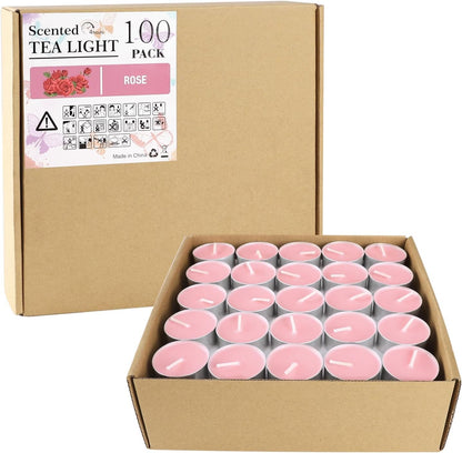Howemon Purple Lavender Scented Tealight Candles - 4 Hours - Giant 100 Bulk Packs - Smokeless Tea Lights for Valentine's Day, Weddings,Christmas, Home Decorative