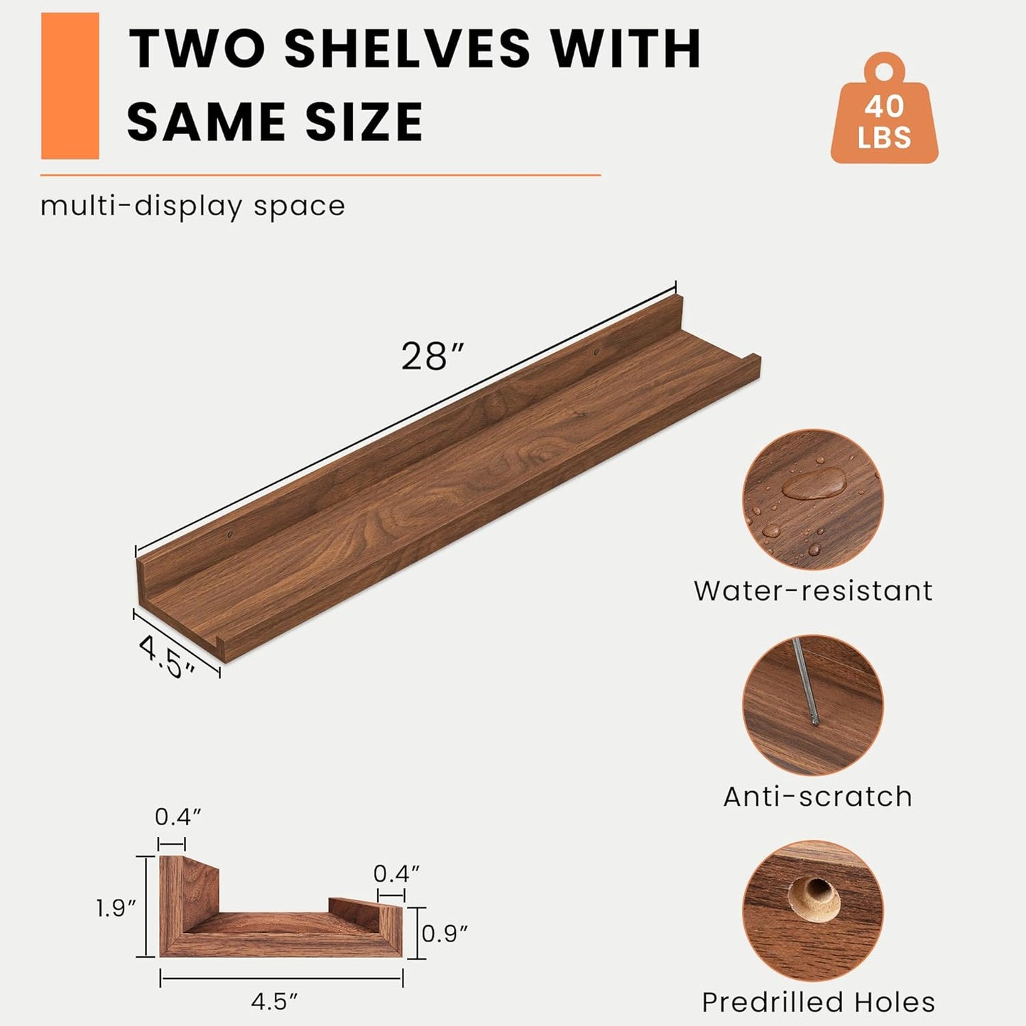 Heimlove Picture Ledge Shelf, Floating Shelves Set of 2, 24 Inches Picture Shelf for Wall with Ledge, Kids Bookshelf Wall Mounted for Living Room Bedroom Decor Books Photo Frames - White