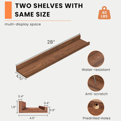 Heimlove Picture Ledge Shelf, Floating Shelves Set of 2, 24 Inches Picture Shelf for Wall with Ledge, Kids Bookshelf Wall Mounted for Living Room Bedroom Decor Books Photo Frames - White