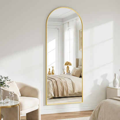 57" x 20" Arched Full Length Mirror - Wall Mounted/Floor Mirror Aluminum Alloy Frame Full Body Mirrors for Bathroom Living Room Bedroom and Entryway,Black