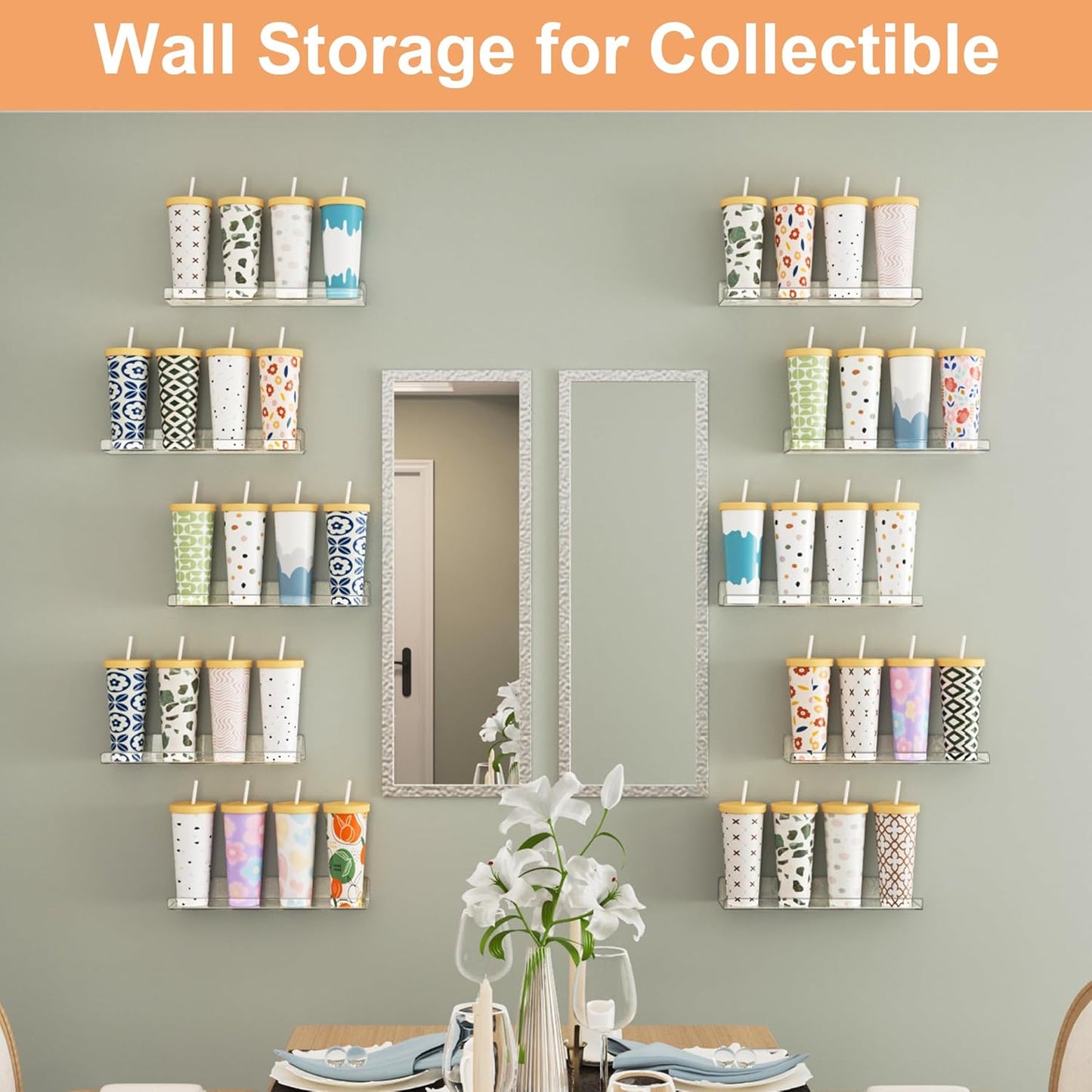 upsimples Acrylic Shelves for Bathroom Storage, 15" Floating Shelves Wall Organizer for Perfume, Make up, Skincare, Kids Bookshelf for Bedroom, Nursery, Living Room Decor, Clear, 4 Pack