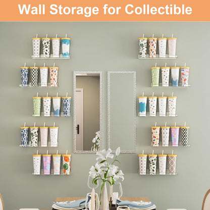 upsimples Acrylic Shelves for Bathroom Storage, 15" Floating Shelves Wall Organizer for Perfume, Make up, Skincare, Kids Bookshelf for Bedroom, Nursery, Living Room Decor, Clear, 4 Pack