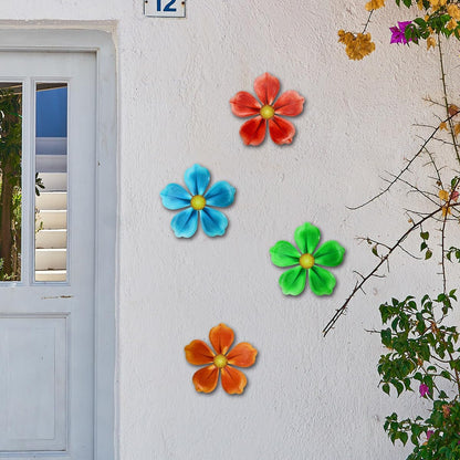 Giyyomtr Metal Flowers Wall Decor - 4pcs 6.2'' Metal Wall Art Hanging Decorations for Outdoor Fence Garden Yard Patio Exterior Wall Decor