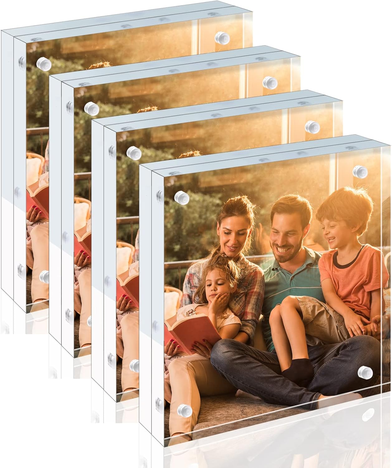 Egofine 4x6 Acrylic Frames 6 Pack, 20mm Thicker Frameless Clear Picture Frames, Double Sided Magnetic Picture Frames, Free Standing Desktop Display