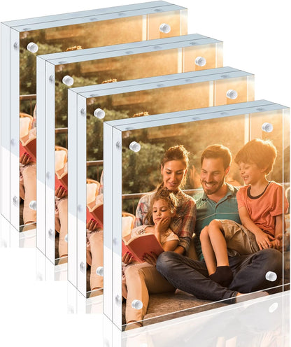 Egofine 4x6 Acrylic Frames 6 Pack, 20mm Thicker Frameless Clear Picture Frames, Double Sided Magnetic Picture Frames, Free Standing Desktop Display