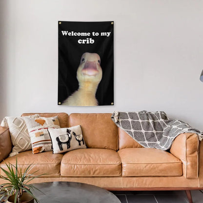ILINJAU Welcome To My Crib Flag Funny Duck Tapestry 2x3Ft Indoor Outdoor Wall Art Tapestry for Bedroom Teens Room Decoration Living Room Bedroom