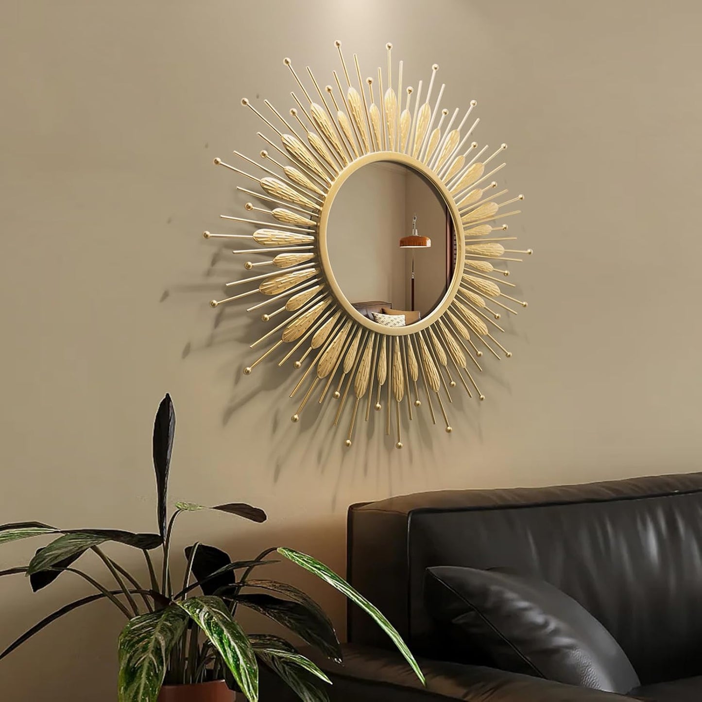 24" Gold Sunburst Decorative Wall Mirror – Handmade Flower Design, Luxury Round Accent Mirror Boho Wall Decor for Bedroom,Entryway, Dining Room & Kitchen