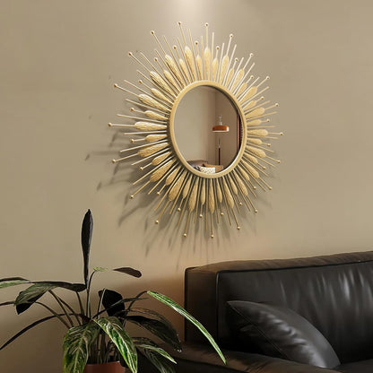 24" Gold Sunburst Decorative Wall Mirror – Handmade Flower Design, Luxury Round Accent Mirror Boho Wall Decor for Bedroom,Entryway, Dining Room & Kitchen