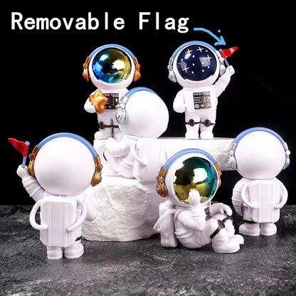 Blue White Astronaut Statues Set of 4, Spaceman Sculpture Figurines Outer Space Theme Decor for Nursery Room Cake Topper