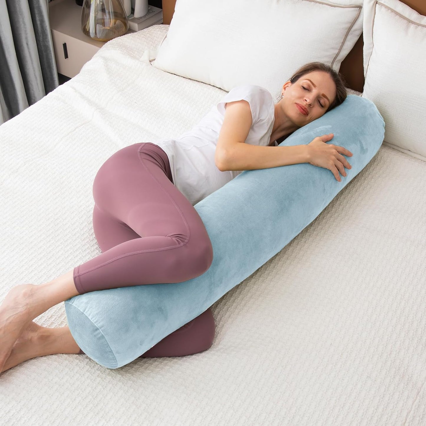 1 MIDDLE ONE Body Pillow for Adults, Bolster Pillow with Removable Velvet Cover, Long Round Cervical Roll Pillow, 47 x 7.87 Inches, Grey
