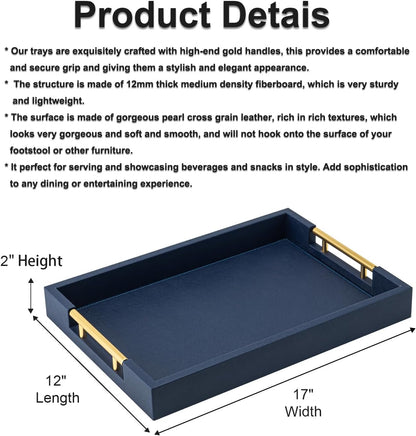 Beige Faux Leather Serving Tray with Handles – Large Decorative Tray for Coffee Table, Ottoman, Living Room, Bathroom – Home Decor