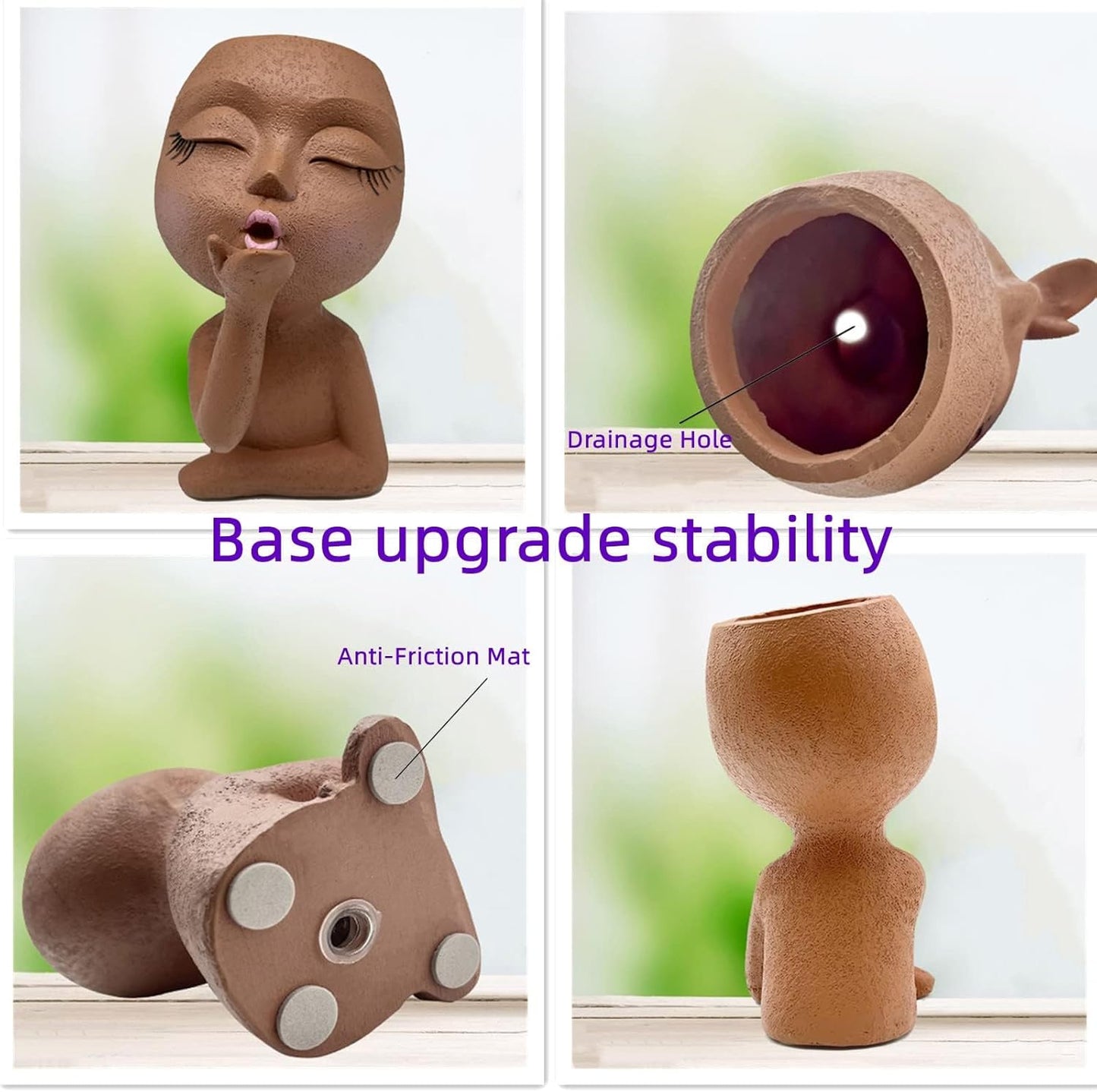 Handmade Face Flower Pots Standing Air Kiss Head Planter Pot for Trailing Plants Cute Succulent Planter Resin Planters Funny Face Planters with Anti-Friction Pads White 1Pack