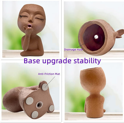 Handmade Face Flower Pots Standing Air Kiss Head Planter Pot for Trailing Plants Cute Succulent Planter Resin Planters Funny Face Planters with Anti-Friction Pads White 1Pack