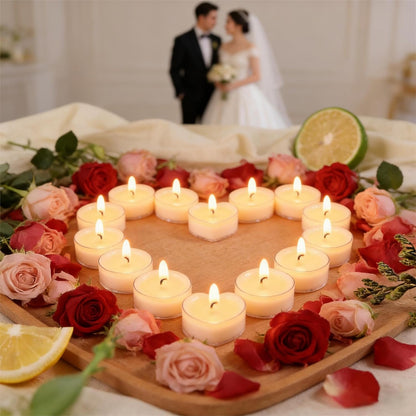 Soy Wax Tealight Candles 100 Packs, 4 Hour Long Burning, Unscented White Smokeless Candles, Non-Toxic Paraffin-Free Clear Acrylic Cup Tea Lights for Weddings, Home, Emergencies & Dinner