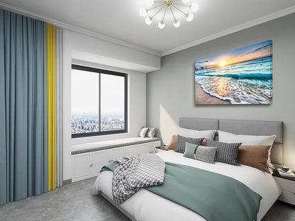 Baisuart S02250 Canvas Prints Wall Art Beach Sunset Ocean Waves Nature Pictures Stretched Canvas Wooden Framed for living Room Bedroom and Office