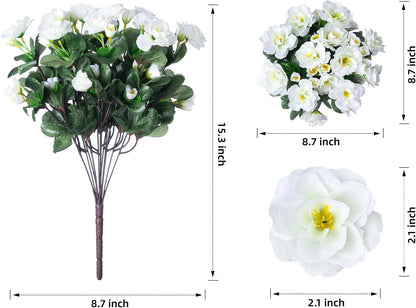 Ivydale Artificial Fake Flowers Plants for Outdoor Outside Spring Decor, Faux Silk Yellow Camellia UV Resistant Look Real for Planter Pot Porch Patio Balcony Garden Yard, 3 Large Bundles
