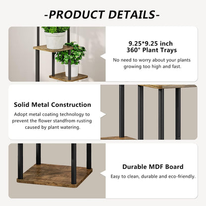 AZERPIAN Plant Stand 5 Tier Indoor Metal Flower Shelf for Multiple Plants Corner Tall Flower Holders for Patio Garden Living Room Balcony Bedroom, Black (5 Tier-Black)