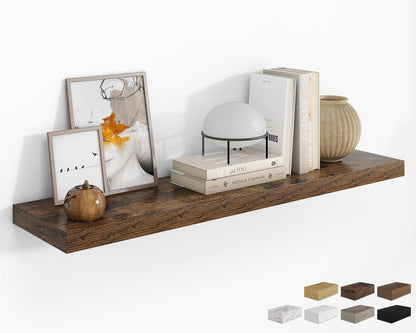 RICHFOCUS 72Inch Floating Shelves for Wall 2 Pack Shelves for Bedroom|Kitchen|Bathroom Wall Mounted Rustic Wood Floating Shelf with Invisible Brackets for Books|Storage|Decor, Rustic Brown