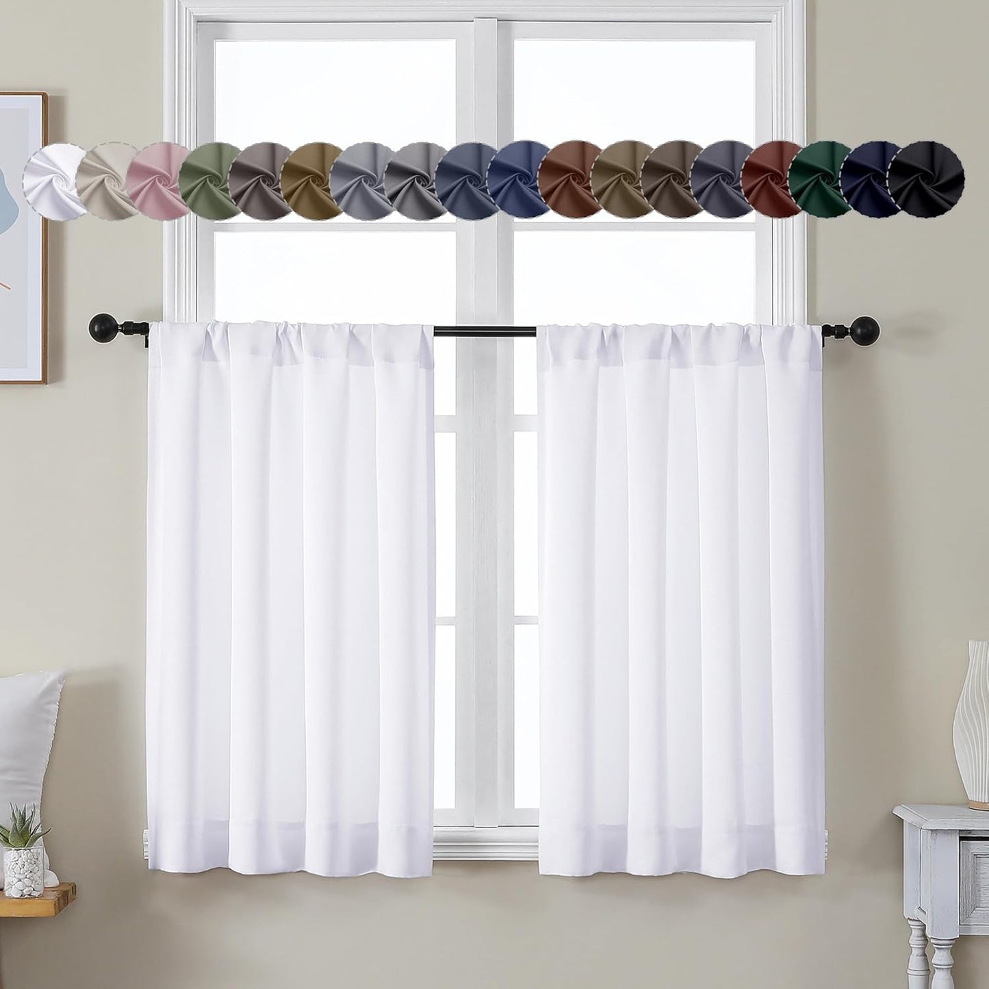 Simplebrand Ava Sage Green Blackout Curtains for Bedroom 63 Inch Length 2 Panels Set, Solid Thermal Insulated Energy Saving Rod Pocket Window Treatment Curtains Blackout Drapes, W40 x L63 Inch, Sage - Colors C