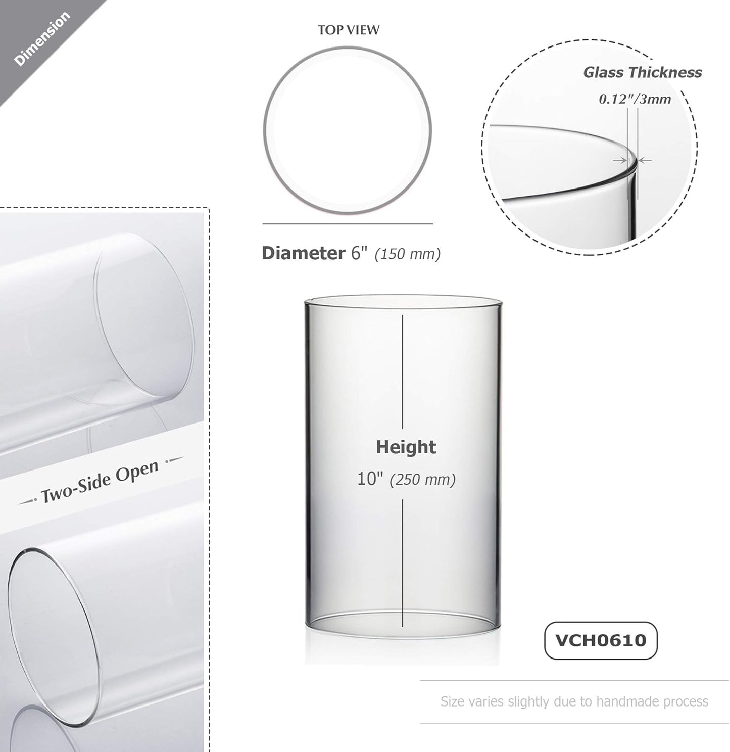 WGVI Hurricane Candle Holder Sleeve, Wide 4", Height 8", Clear Glass Cylinder Candleholder, Chimney Tube, Open Ended Candle Shade, 1 Piece - Colors A