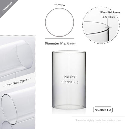 WGVI Hurricane Candle Holder Sleeve, Wide 4", Height 8", Clear Glass Cylinder Candleholder, Chimney Tube, Open Ended Candle Shade, 1 Piece - Colors A