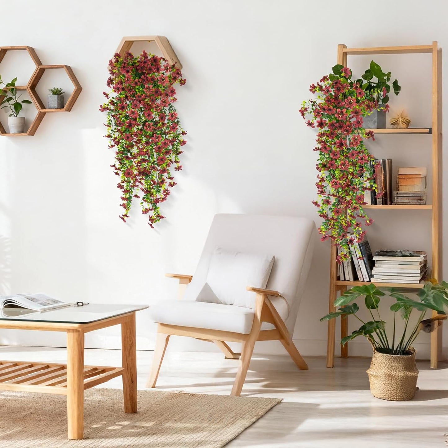 INQCMY Artificial Fake Hanging Flowers Plants for Outdoor Summer Decoration,2 PCS Faux Silk Daisy with Eucalyptus Leaves,UV Resistant Look Real for Outside Home Planter Porch Patio Balcony Yard Decor