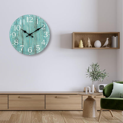 Wall Clock, Rustic Wall Clocks Battery Operated Silent Non Ticking, Country Round Wooden Clocks Farmhous Wall Decorative for Kitchen, Bathroom, Living Room (Gray 8 Inch)