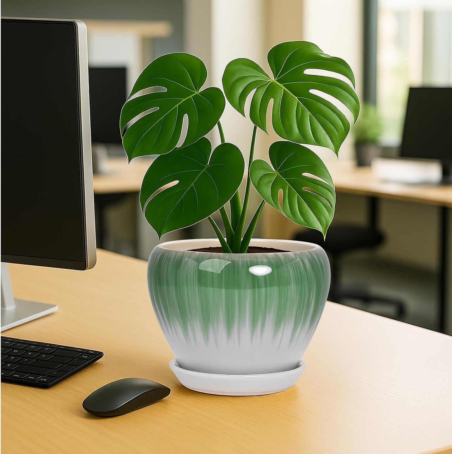Deep Dream 6 Inch Plant Pots- Ceramic Planter Pot with Drainage Hole and Saucer, Round Flower Pot for Indoor Outdoor Succulent, Snake Plants and Cactus, Blue