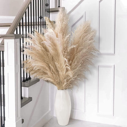 10 PCS Beige Pampas Grass Decor, Naturally Dried Pompas, Bunny Tails Dried Flowers, and Dried Eucalyptus. Perfect for Weddings, Boho Party Decorations, and Table Decor(17inch)