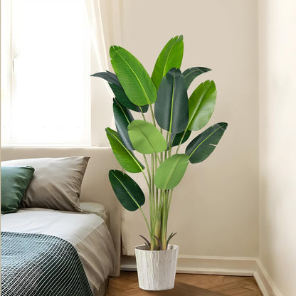 Artificial Bird of Paradise Plant 5.2Ft Fake Tropical Palm Tree with 10Trunks Faux Banana Leaf Trees in Pot for Home Indoor Outdoor Office Modern Decor Housewarming Gift（1Pcs）