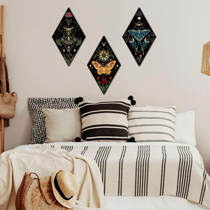 Sintuff 6 Pieces Gothic Wall Decor Boho Sun Moon Phases Wall Art Gothic Minimalist Stars Sun Hanging Wooden Home Decor Farmhouse Pediments for Gallery Living Bedroom Room(Mushroom)