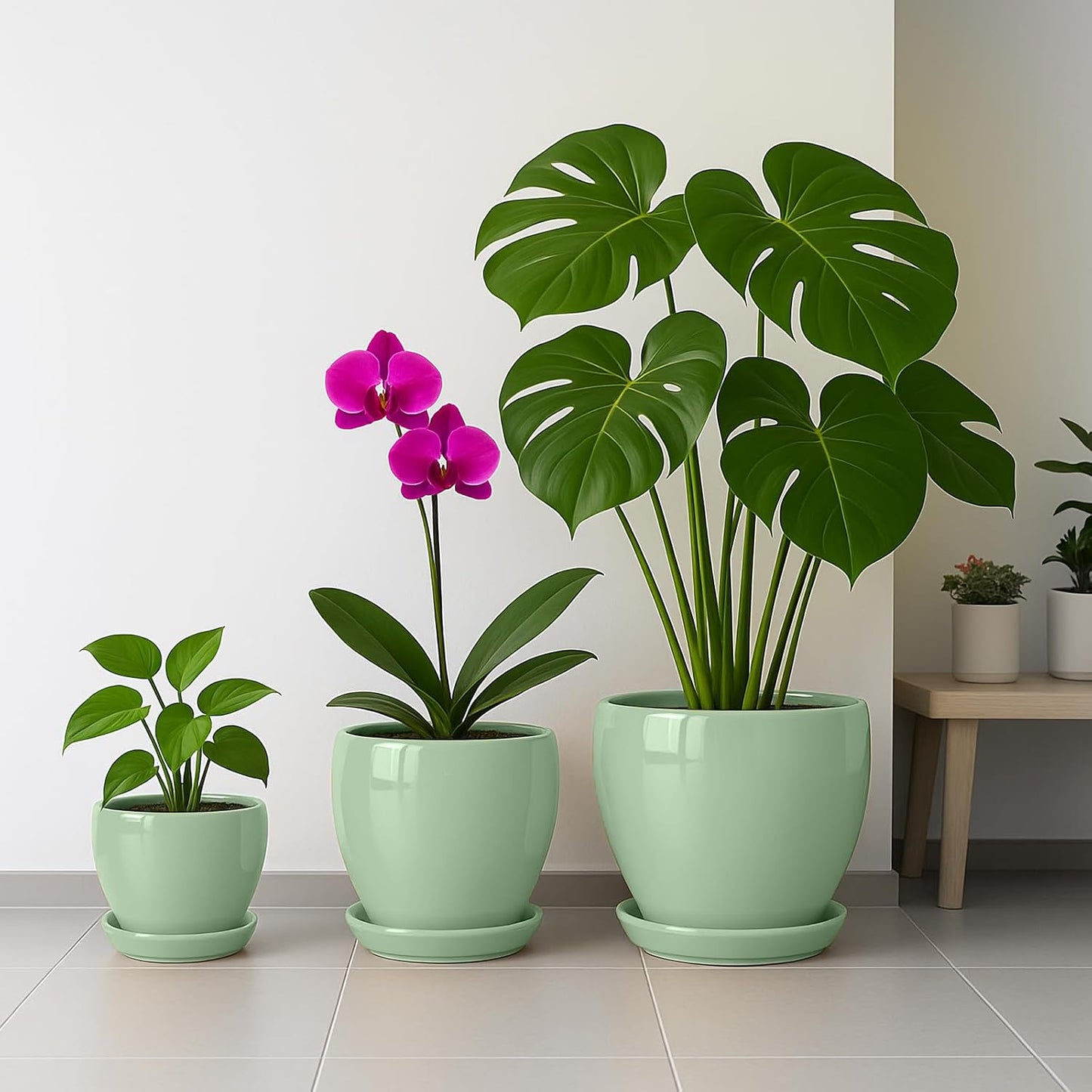 Deep Dream 6 Inch Plant Pots- Ceramic Planter Pot with Drainage Hole and Saucer, Round Flower Pot for Indoor Outdoor Succulent, Snake Plants and Cactus, Blue