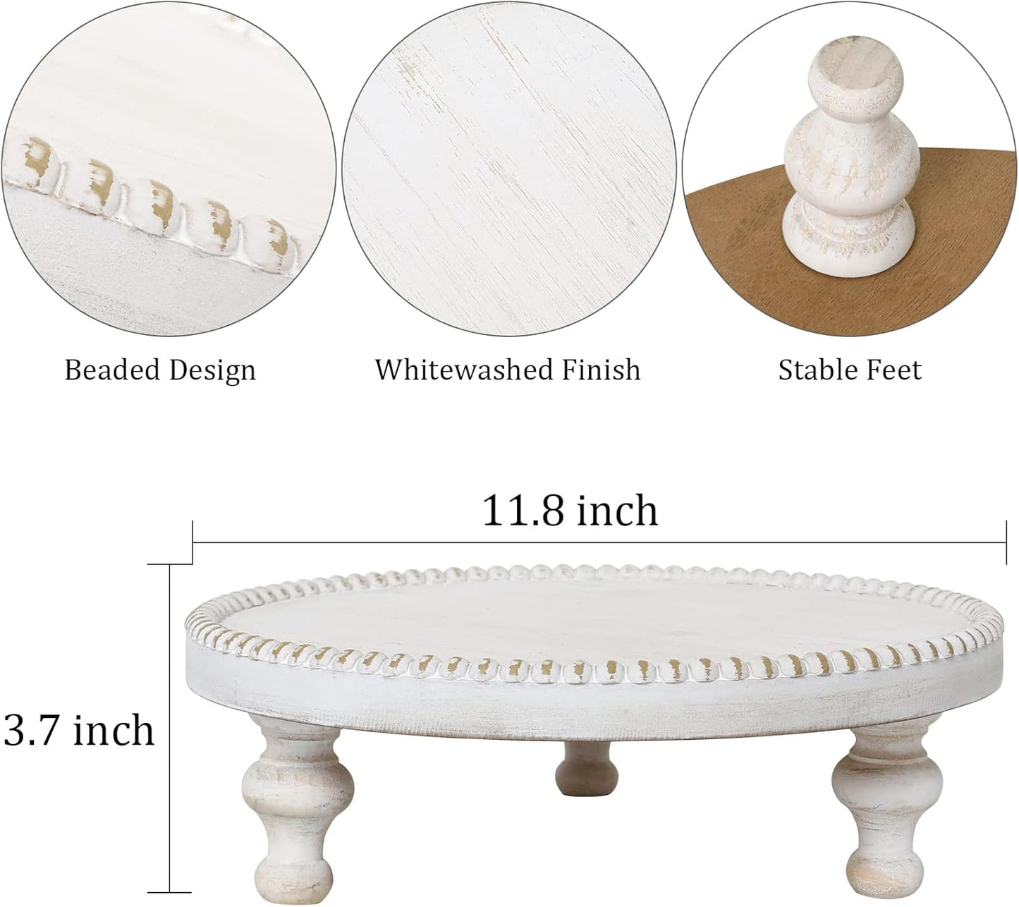 SwallowLiving Rustic Round Wood Tray Riser Farmhouse Pedestal Stand With Beaded Edge for Decor Wooden Finish Cupcake Display for Cakes and Decorative Items 11.8 inches