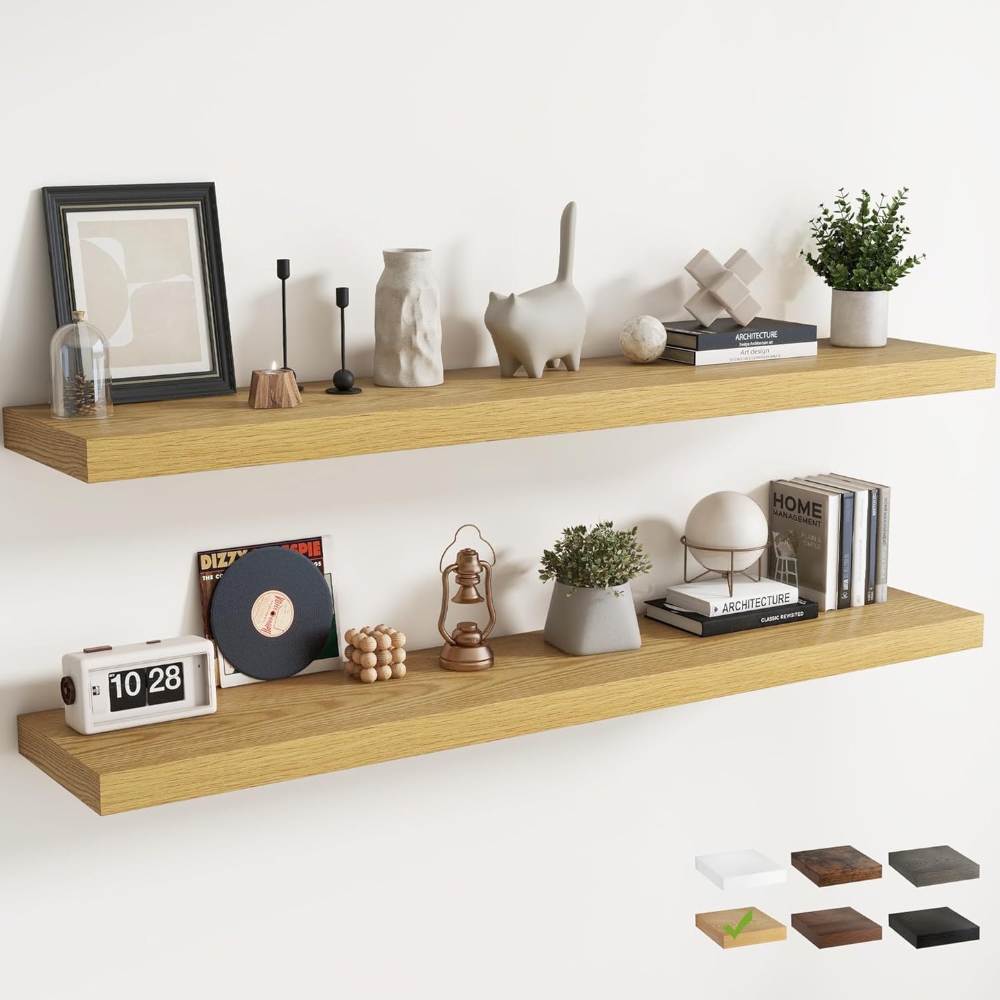72 Inch Long Floating Shelves for Wall Set of 2, 12"D Wood Grain Bathroom Shelves with Invisible Brackets, Easy Install Engineered Wood Storage Shelves for Kitchen, Living Room, Bedroom, Black Finish