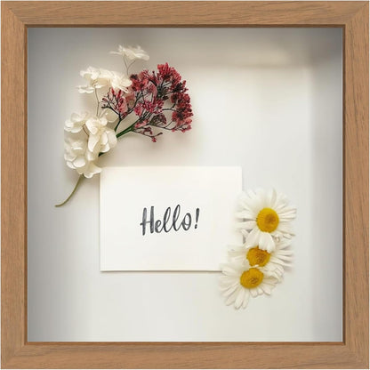 FrameWorks 11” x 14” Dark Oak Wooden Shadow Box Frame – Display Case with Soft Felt Back, Memory Box with Tempered Glass, Display Box with Elegant White Ball Push Pins, Wooden Flower Box