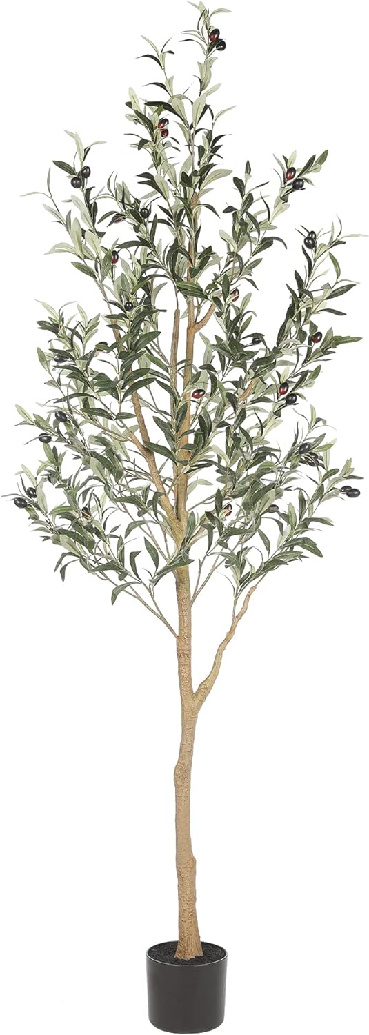 Realead Faux Olive Tree 7ft - Realistic Tall Olive Trees Artificial Indoor - Large Fake Olive Tree with Natural Wood Trunk and Lifelike Leaves - Artificial Olive Tree for Home Office Decor
