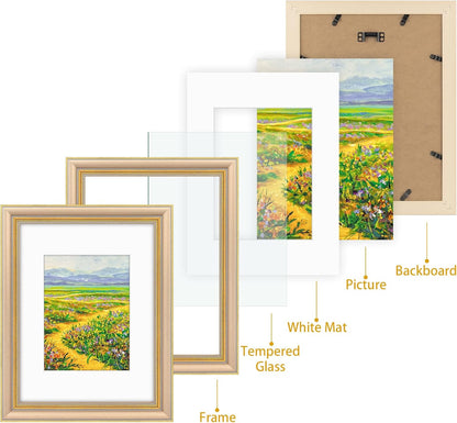Golden State Art,11x14 Ornate Picture Frame for 8x10 Photo with Mat or 11 x 14 Prints without Mat,Real Glass Wall Display(Color:Green Gold)