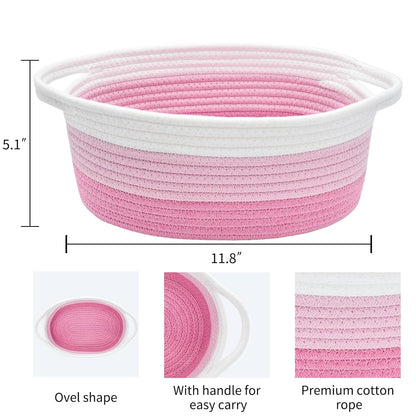 ABenkle Small Basket with Handles, Boho Decorative Rope Woven Dog Cat Toy Storage Bin Shelf Storage Organizer, Easter Christmas Gift Basket, 12"x8"x5", White