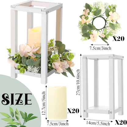 Hushee 30 Pcs Wooden Wedding Lantern Centerpiece Integrated Holders with Candles and Wreaths Rustic Wooden Candle Lantern Decor for Wedding Party Table Valentine Decor (Yellow)