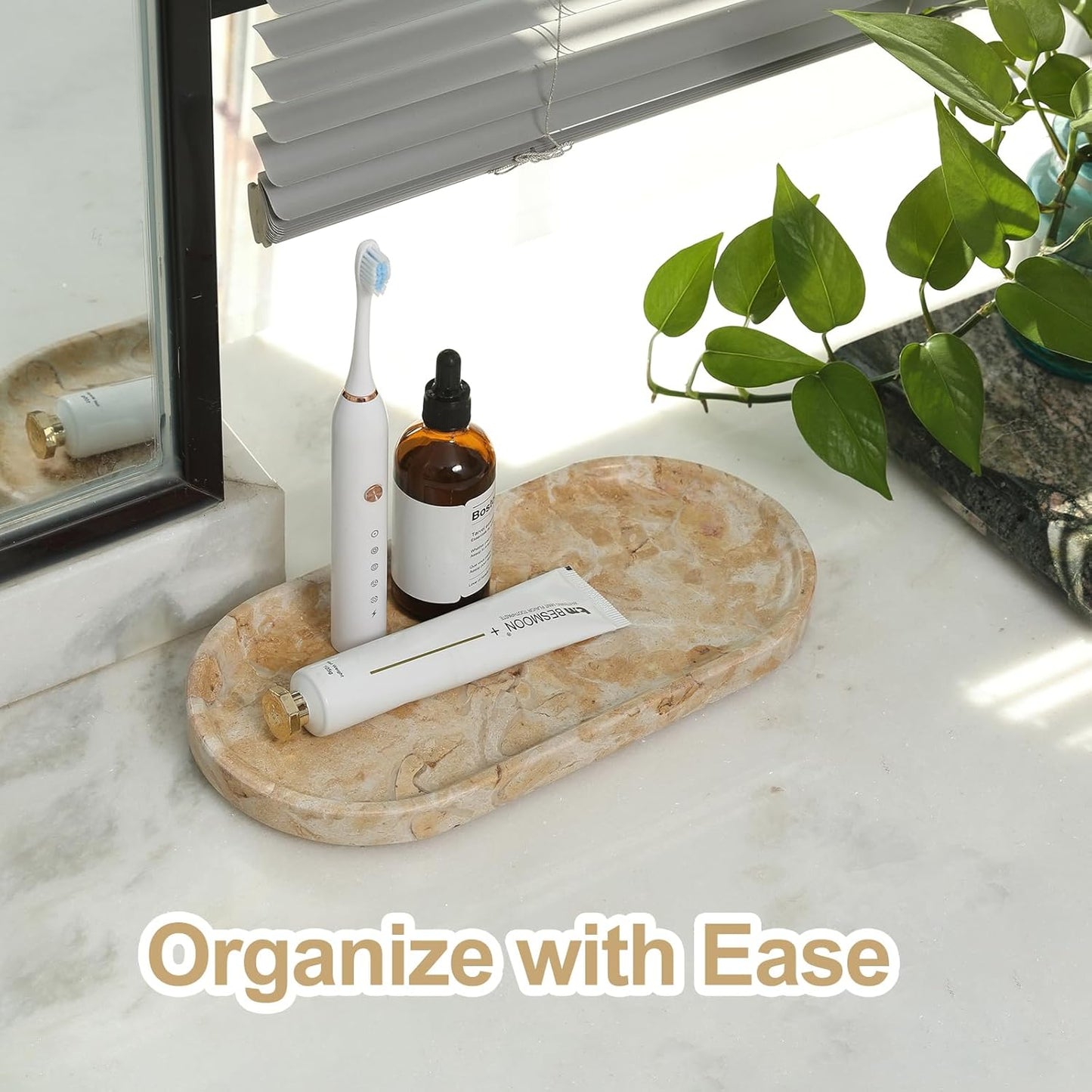 Koville Italian Travertine Tray, 12"x6" Vanity Decorative Marble Tray for Countertop, Catchall Tray for Perfume, Candles, Jewelry Dish Tray