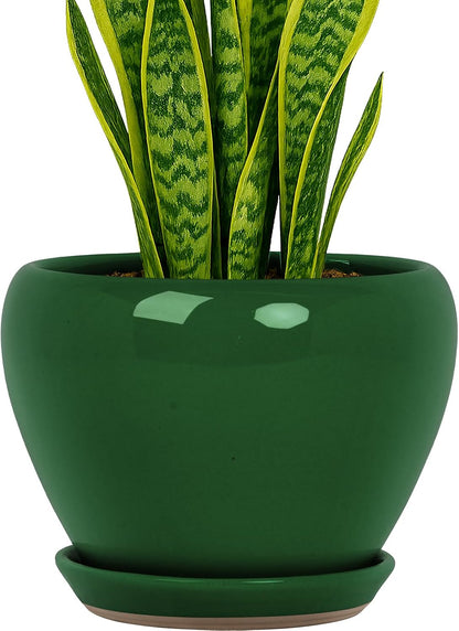 Deep Dream 6 Inch Plant Pots- Ceramic Planter Pot with Drainage Hole and Saucer, Round Flower Pot for Indoor Outdoor Succulent, Snake Plants and Cactus, Blue