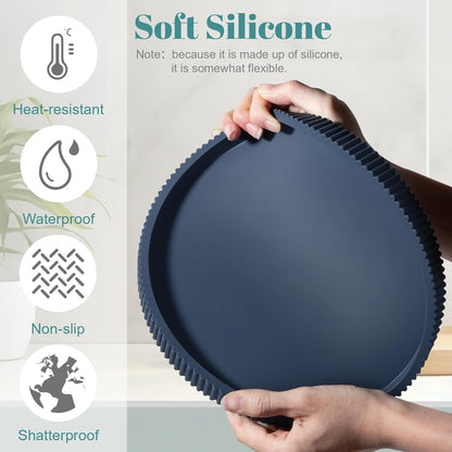 Silicone Bathroom Tray Round Kitchen Counter Organizer Decorative Vanity Accessories Coffee Table Decor for Perfume, Candle, Soap Dish, 9 Inch, Black