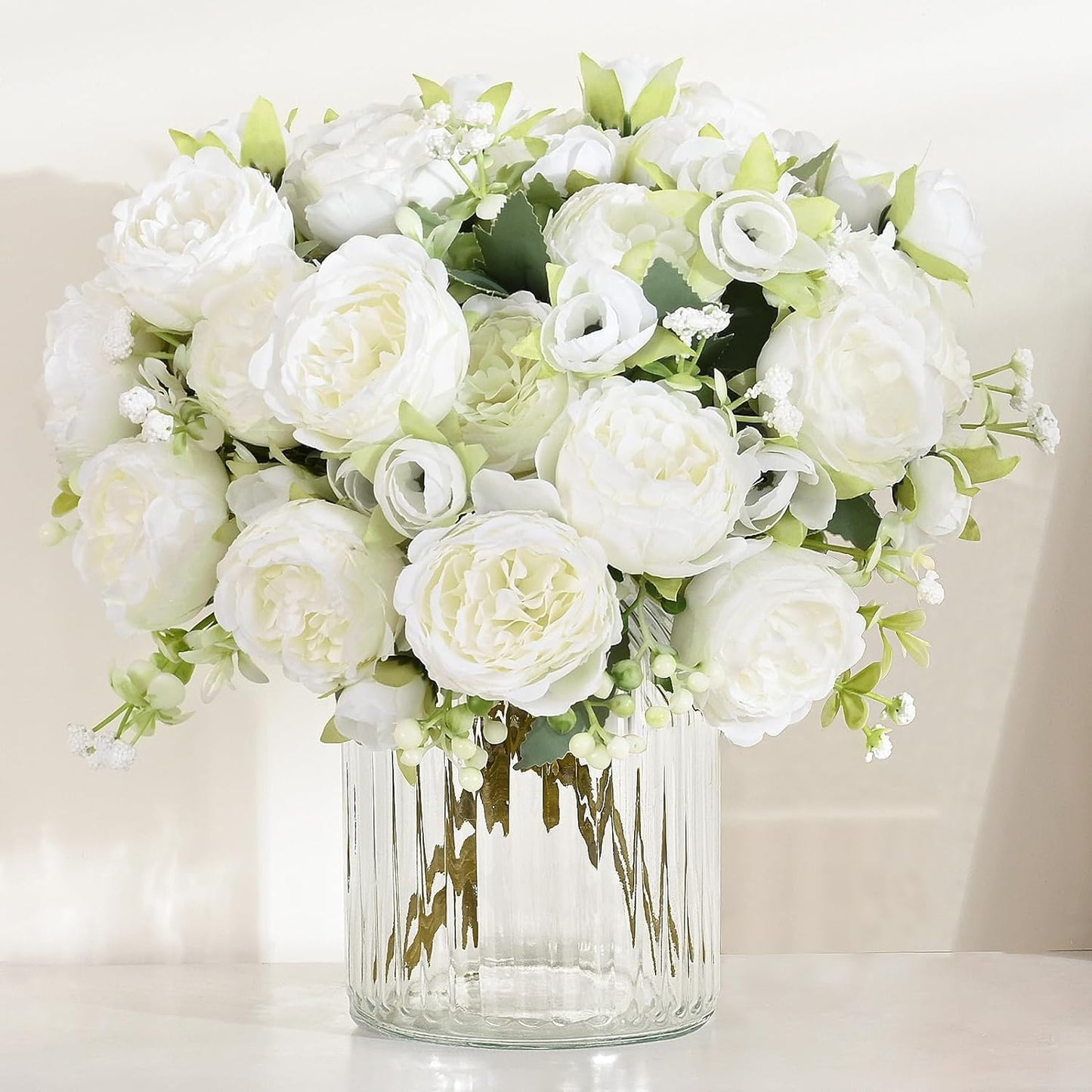 MARTINE MALL 2 Packs Peonies Artificial Flowers, Light Pink Artificial Peonies, Silk Peonies Flowers Fake Peonies Artificial Flowers Peonies Bouquet for Centerpiece Table Wedding Party Home Decor
