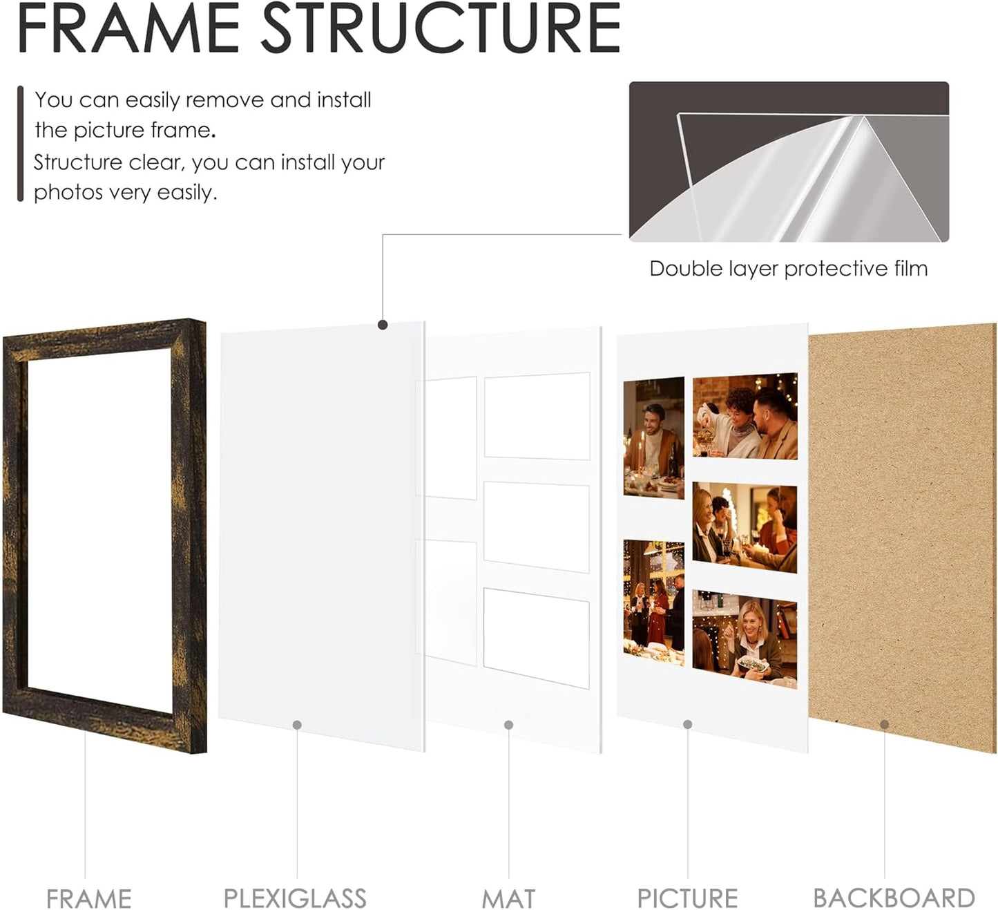 DUENPY 14x26 Collage Picture Frame 4x6 Collage Picture Frame Displays Twelve 4x6 inch Photos Available Horizontal Wall Mounting Display and Vertical Black - Colors A
