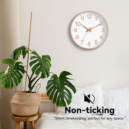 Roymnie Wall Clock Green, Silent Wall Clocks Battery Operated 8 Inch-Modern Non Ticking Analog Clock Decorative for Kitchen Office Bathroom Bedroom(Gold)