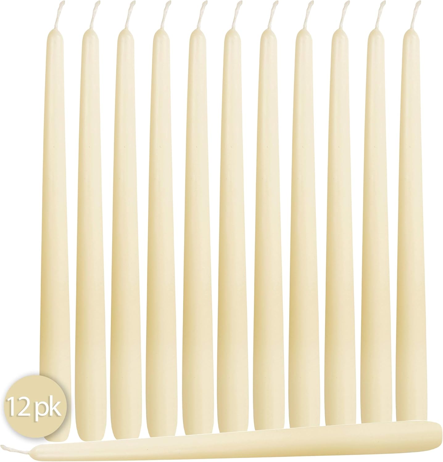 Hyoola 12 Pack Tall Taper Candles - 10 Inch Woolwhite Dripless, Unscented Dinner Candle - Paraffin Wax with Cotton Wicks - 8 Hour Burn Time