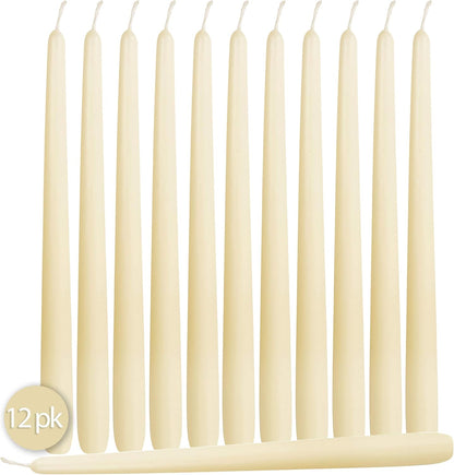 Hyoola 12 Pack Tall Taper Candles - 10 Inch Woolwhite Dripless, Unscented Dinner Candle - Paraffin Wax with Cotton Wicks - 8 Hour Burn Time