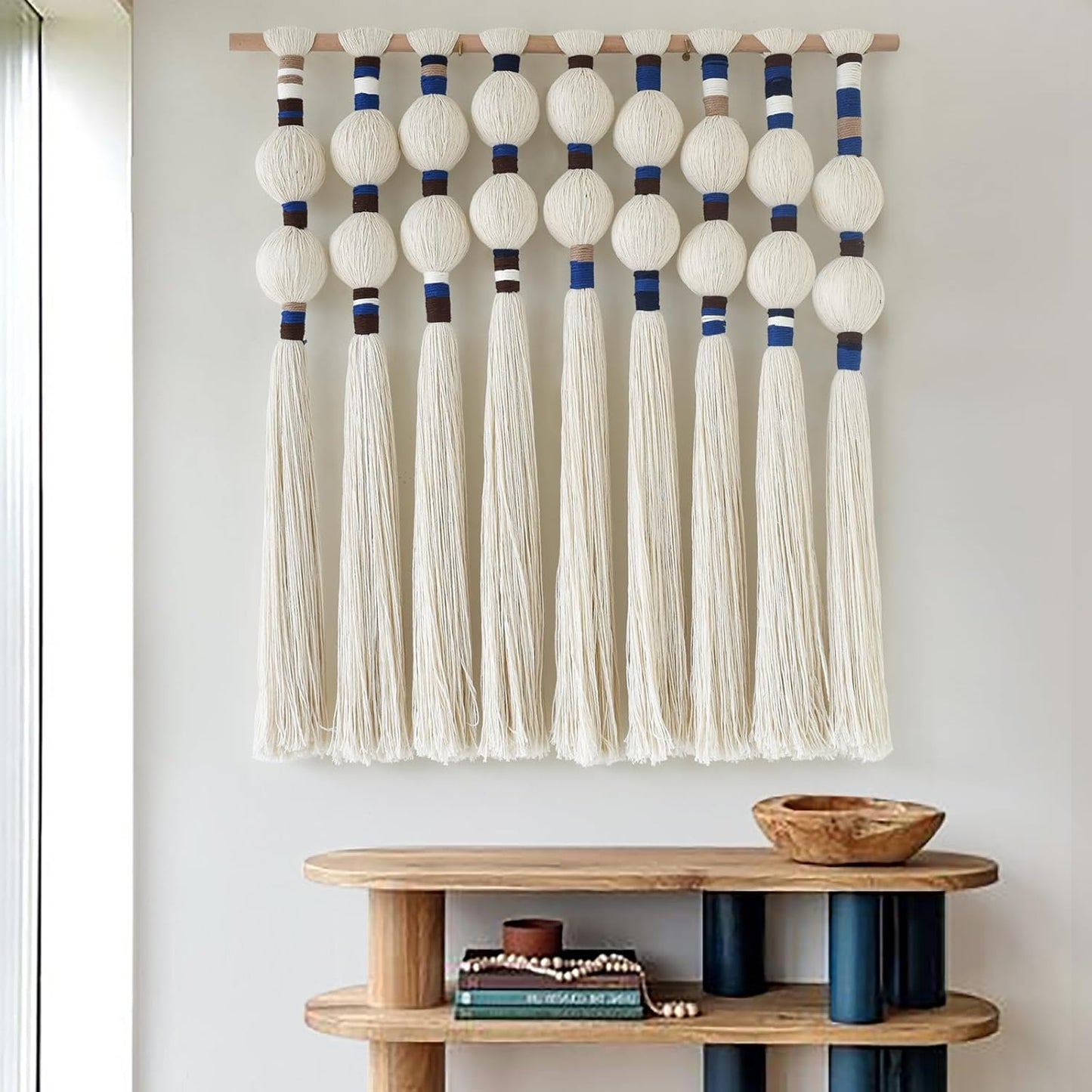 IOWER Macrame Wall Hanging 27" W x 31" L Boho Wall Decor Sphericity Cotton Textile Wall Hanging Art Fiber Yarn Art Handmade Detachable Assembly